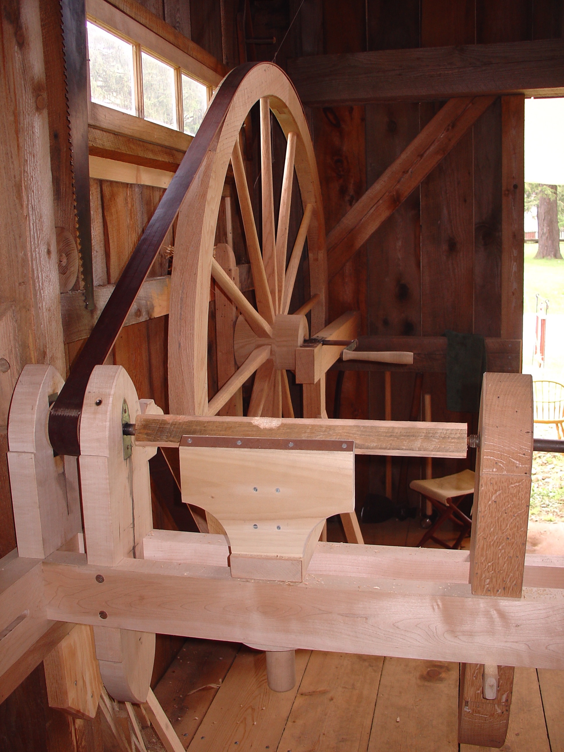 Great wheel lathe I built at the Compass Inn carpenter's shop