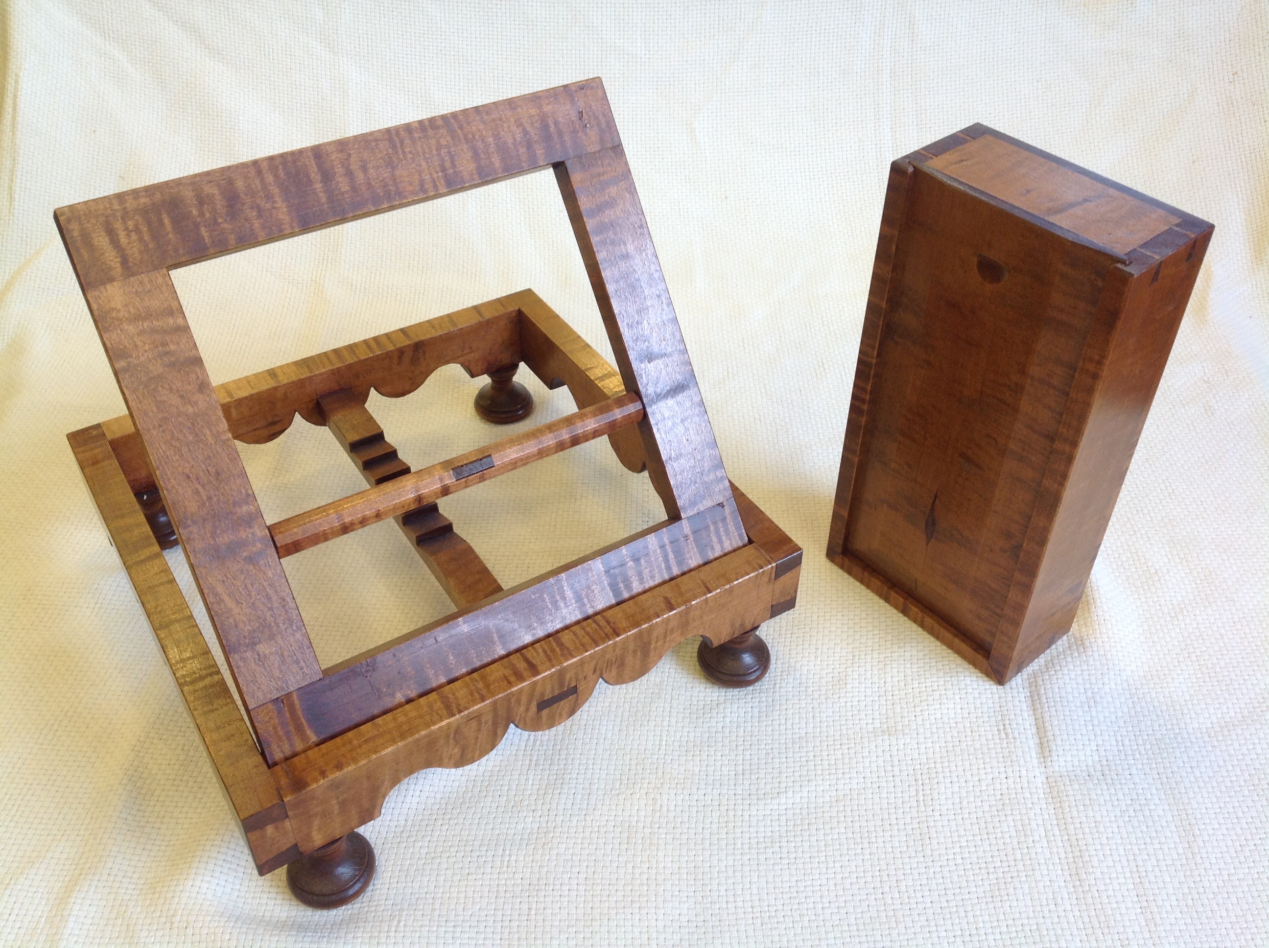 Curly maple Bookstand and Sliding lid box