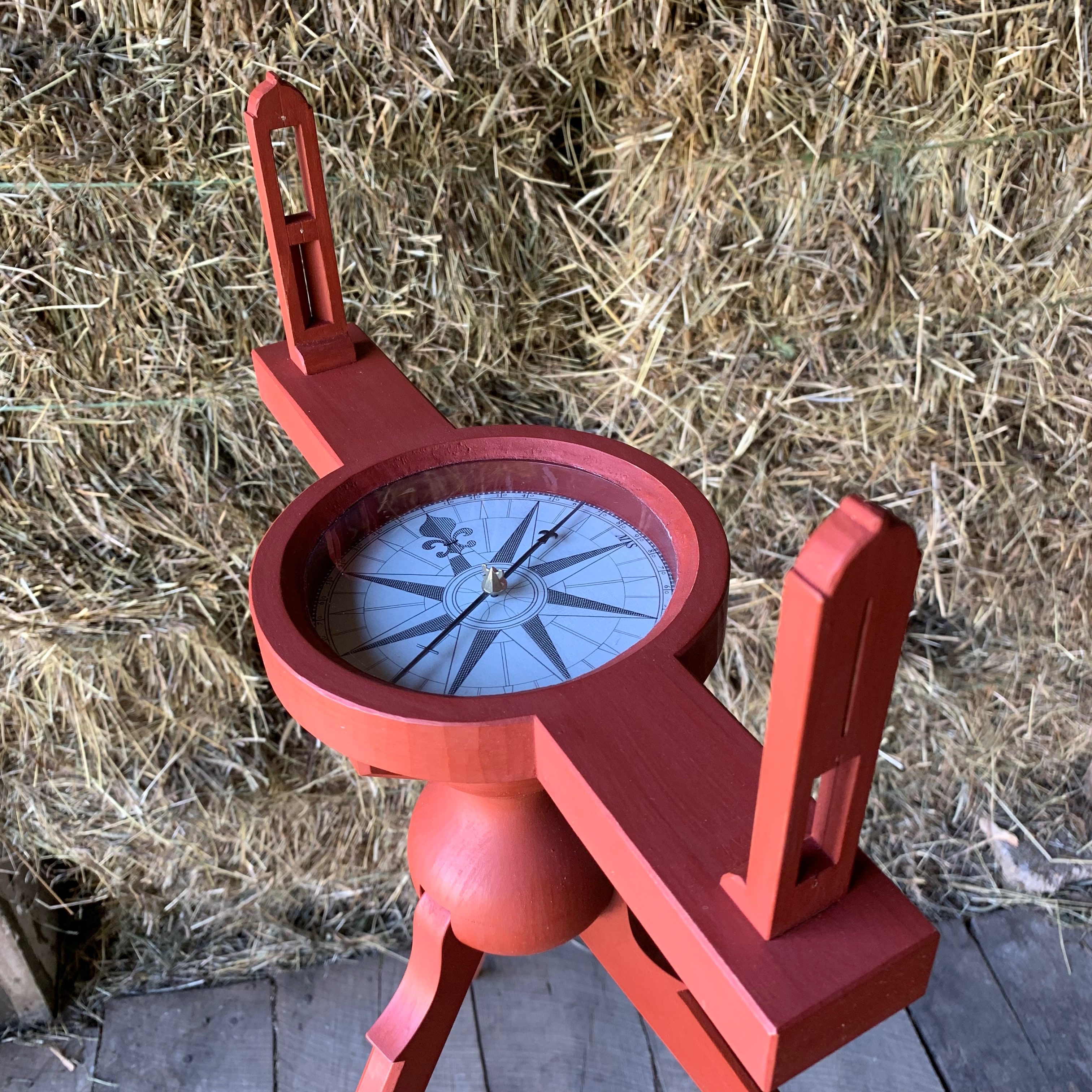 Wooden Surveyors compass, painted salem red