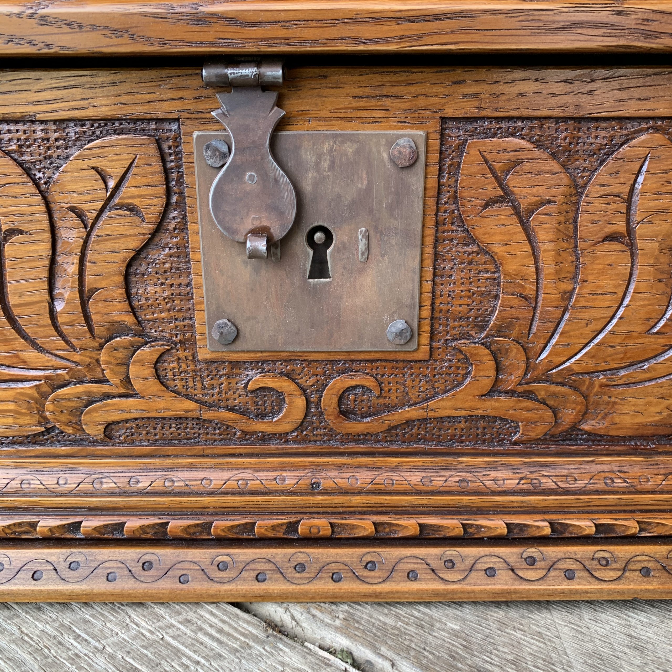 Detail of carved oak box